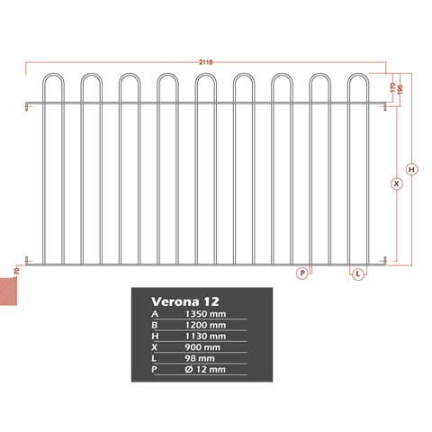 Grille de cloture VERONA 12 prte  poser FT4251 Clture VERONA Grille hauteur 1,2m FT4251