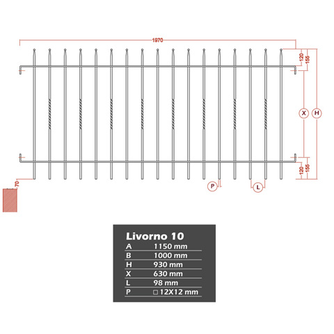 Grille cloture LIVORNO 10 prte  poser FT42521 Clture LIVORNO hauteur 1m et 1,2m FT42521