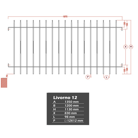 Grille cloture LIVORNO 12 prte  poser FT42531 Clture LIVORNO hauteur 1m et 1,2m FT42531