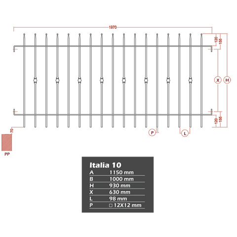Grille cloture ITALIA 10 prte  poser FT42541 Clture ITALIA Hauteur 1m, 1,2m et 1,5m FT42541
