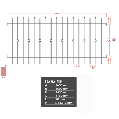 Grille cloture ITALIA 15 prte  poser FT42561 Clture ITALIA Hauteur 1m, 1,2m et 1,5m FT42561