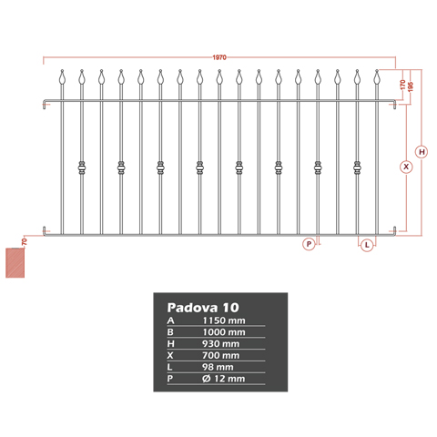 Grille de cloture PADOVA 10 prte  poser FT42571 Clture PADOVA Hauteur 1m, 1,2m et 1,5m FT42571