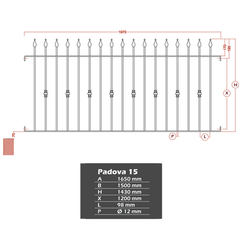 Grille de cloture PADOVA 15 prte  poser FT42591 Clture PADOVA Hauteur 1m, 1,2m et 1,5m FT42591