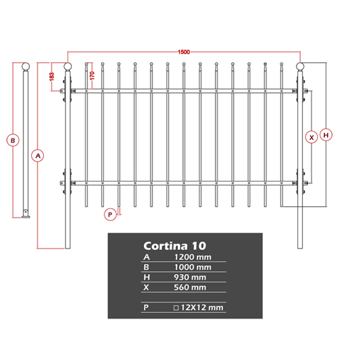 Grille de cloture CORTINA 10 prte  poser FT4320 Clture CORTINA Grille hauteur 930mm FT4320