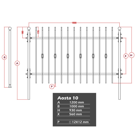 Grille de cloture AOSTA 10 prte  poser FT4321 Clture AOSTA Grille hauteur 930mm FT4321