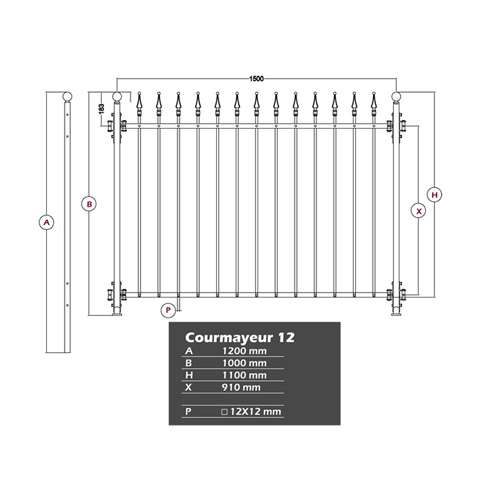 Grille de cloture COURMAYEUR 12 prte  poser FT4324 Clture COURMAYEUR Grille hauteur 1102mm FT4324