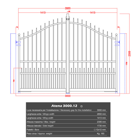 Portail ATENA 3m 12x12 structure  manuelle FT43542 Portail ATENA ouverture manuelle FT43542