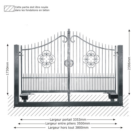 Portail AFRODITE 3,5m 14x14 structure motorisable FT43551 Portail AFRODITE ouverture mcanisable FT43551