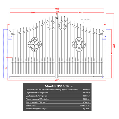 Portail AFRODITE 3,5m 14x14 structure motorisable FT43551 Portail AFRODITE ouverture mcanisable FT43551