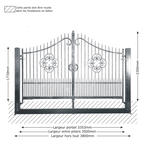 Portail AFRODITE 3,5m 14x14 structure  manuelle FT43552 Portail AFRODITE ouverture manuelle FT43552
