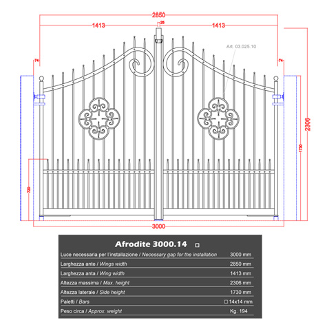Portail AFRODITE 3m 14x14 ouverture manuelle FT43564 Portail AFRODITE ouverture manuelle FT43564