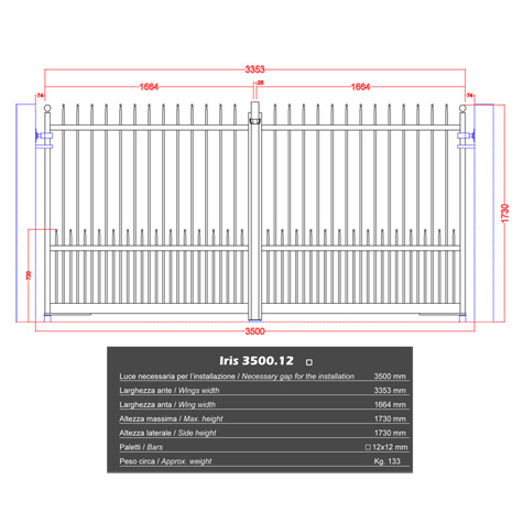 Portail IRIS 3,5m 12x12 structure motorisable FT43571 Portail IRIS et DEMETRA ouverture mcanisable FT43571