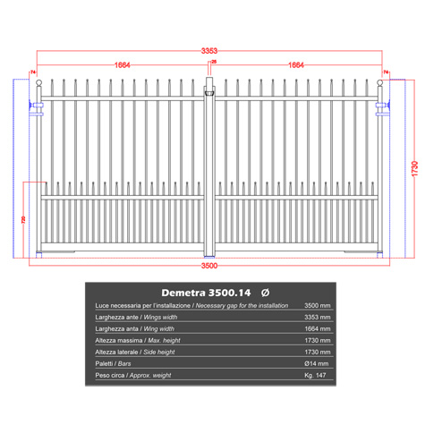 Portail DEMETRA 3,5m 14 ouverture motorisable FT43593 Portail IRIS et DEMETRA ouverture mcanisable FT43593