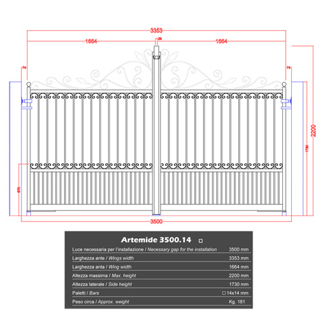 Portail ARTEMIDE 3,5m 14X14 structure motorisable FT43611 Portail ARTEMIDE ouverture mcanisable FT43611