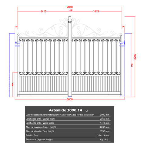 Portail ARTEMIDE 3m 14x14mm structure  manuelle FT43622 Portail ARTEMIDE ouverture manuelle FT43622