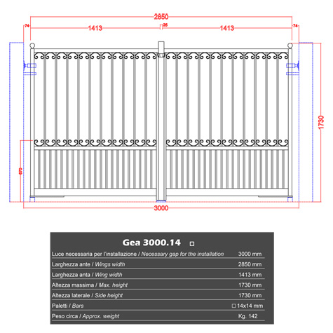 Portail GEA 3m 14x14mm ouverture manuelle FT43644 Portail GEA ouverture manuelle FT43644
