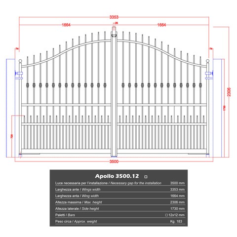 Portail APOLLO 3,5m 12x12 structure motorisable FT43651 Portail APOLLO ouverture motorisable FT43651