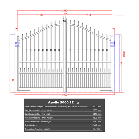 Portail APOLLO 3m 12x12 ouverture manuelle FT43664 Portail APOLLO ouverture manuelle FT43664