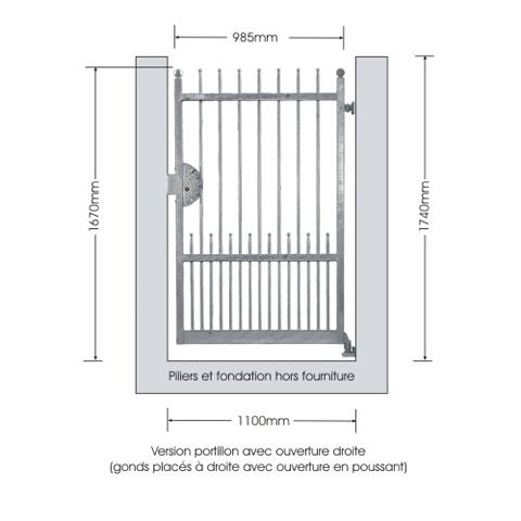 Portillon ATENA 1,1m 14x14mm sans poteaux FT43702 Portillon ATENA AVEC ou SANS poteaux 14x14 FT43702