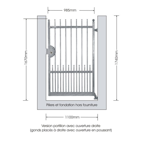 Portillon DEMETRA 1,1m 14mm sans poteaux FT43722 Portillon DEMETRA AVEC ou SANS poteaux FT43722