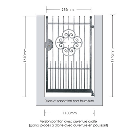 Portillon AFRODITE 1,1m 14x14mm sans poteaux FT43732 Portillon AFRODITE AVEC ou SANS poteaux FT43732