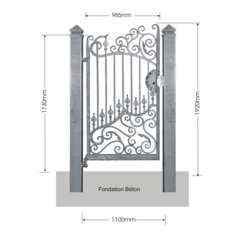 Portillon DIANA 1,1m 12x12mm avec poteaux FT43751 Portillon DIANA AVEC ou SANS poteaux FT43751