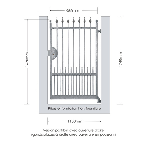 Portillon ARGO 1,1m 12x12mm sans poteaux FT43762 Portillon ARGO AVEC ou SANS poteaux FT43762