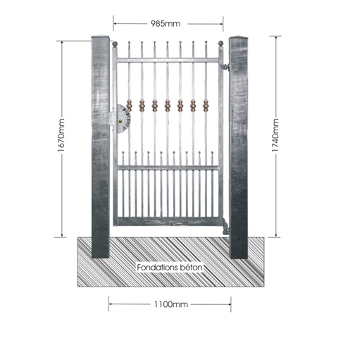 Portillon APOLLO 1,1m 12x12mm avec poteaux FT43771 Portillon APOLLO AVEC ou SANS poteaux FT43771