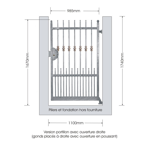 Portillon APOLLO 1,1m 12x12mm sans poteaux FT43772 Portillon APOLLO AVEC ou SANS poteaux FT43772