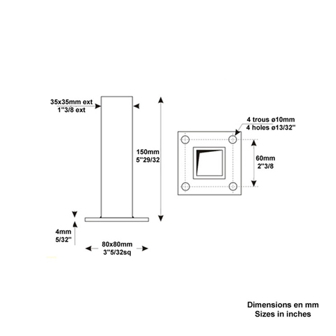 Platines de fixation tube de 40x40mm de poteau de cltures en kit