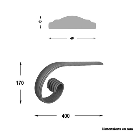 Crosse de dpart 40x12mm longueur 400x 170mm acier moulur