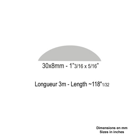 Main courante bombe 30x8mm longueur 3m acier profil