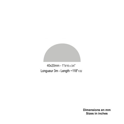Main courante 1/2 rond 40x20mm 3m FK30371 Barre demi ronde lisse Main courante FK30371