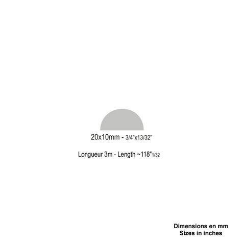 Main courante 1/2 rond 20x10mm longueur 3m acier profil