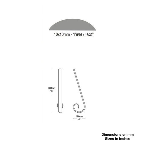 Crosse de dpart 380x100mm plat 40x10mm bomb en acier forg