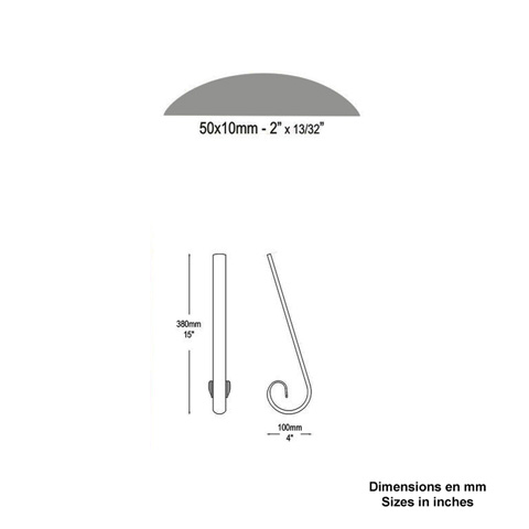 Crosse de dpart 380x100mm plat 50x10mm bomb en acier forg