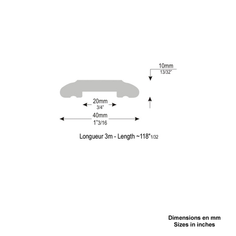 Main courante moulure 40x10mm longueur 3m acier moulur