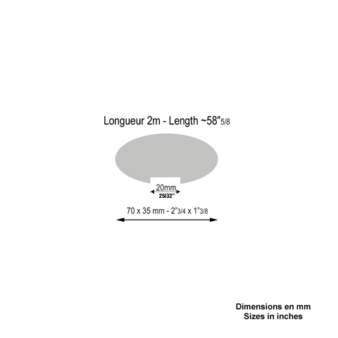 Main courante en htre 70x35mm longueur 2m ovale nervure dessous0