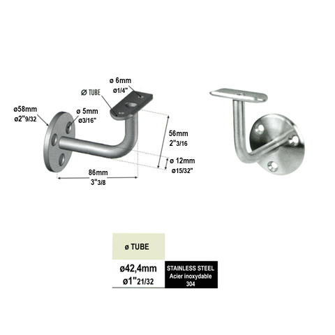 Equerre de rampe fixe 42,4mm INOX304 pour main courante et escaliers