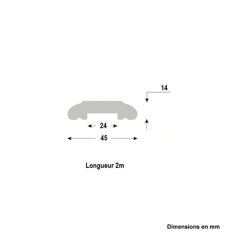 Main courante laiton 45x12mm longueur 2,25m non polie
