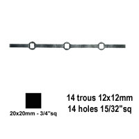 Barres 14x14mm 14 trous renfls 12x12mm carrs pour clotures et grilles de dfense