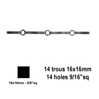 Barres 16x16mm 14 trous renfls 16x16mm carrs pour clotures et grilles de dfenses