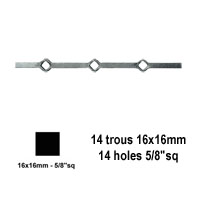 Barres 16x16mm 14 trous renfls 16x16mm losanges pour clotures et grilles de dfenses