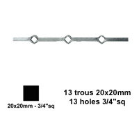 Barres 20x20mm 13 trous renfls 20x20mm carrs pour clotures et grilles de dfenses