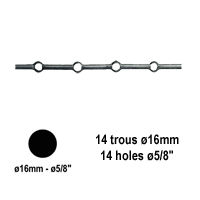 Barres 16mm 14 trous renfls ronds 16mm pour clotures et grilles de dfense