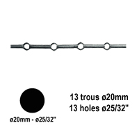 Barres 20mm 13 trous renfls ronds 20mm pour clotures et grilles de dfense