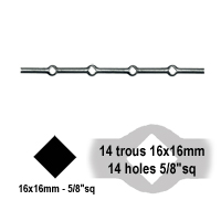 Barre 16x16mm losange 14 trous 16x16mm renfls losange pour clotures et grilles de dfenses