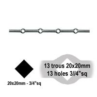 Barre 20x20mm losange 13 trous 20x20mm renfls losange pour clotures et grilles de dfenses