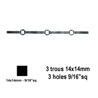 Barres 14x14mm 3 trous losange 14x14mm renfls longueur 50cm pour grilles de dfense