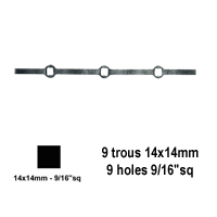 Barres 14x14mm 9 trous droits 14x14mm renfls longueur 130cm pour grilles de dfense